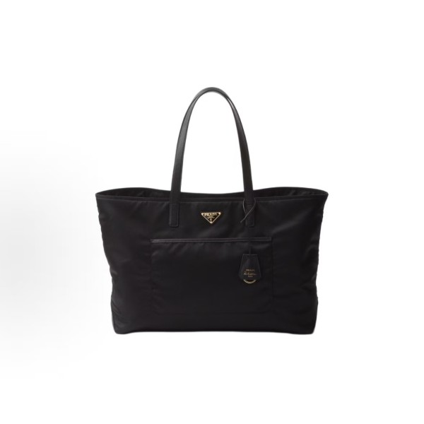 PRADA Enamel triangular metal logo Tote bag, shopping bag, handbag, large size for women, black